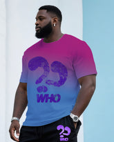 Big & Tall Men's Gradient Question Mark Round Neck T-shirt Shorts Suit